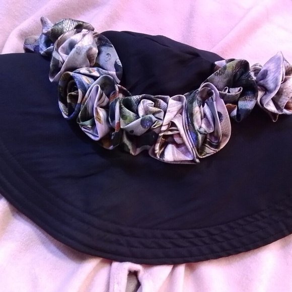 Peackock And Black Silk One Of Kind Hat Large Rim That Stays Up P - Picture 5 of 16